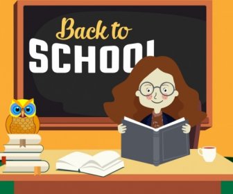 Back To School Banner Female Teacher Blackboard Icons
