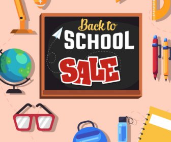 Back To School Banner Flat Education Elements Sketch