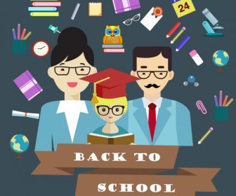 Back To School Banner Graduated Pupil Parents Icons