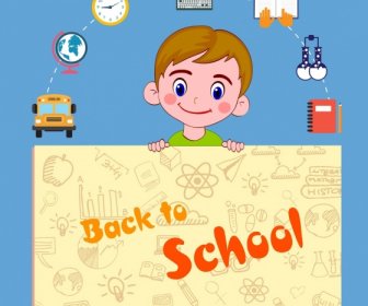 Back To School Banner Handdrawn Page Boy Icons