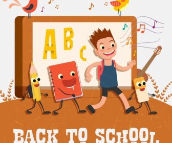 Back To School Banner Schoolboy Stylized Tool Icons