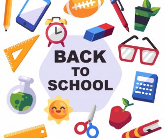 Back To School Design Elements Colorful Objects Sketch