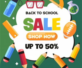 Back To School Sale Poster Colorful Educational Tools