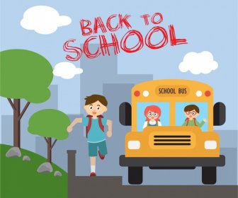 Volta Para Escola Tema Menino E ônibus Design