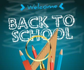 Welcome Back To School Banner Mit Werkzeugen Illustration