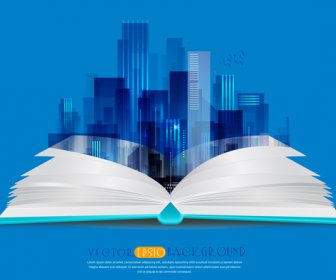 Background Vector Illustration With Book And Vignette Cityscape