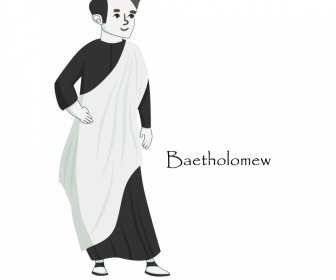 Baetholomew Apostle Icon Black White Retro Cartoon Character Outline