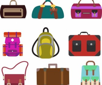 Bag Icons Collection Various Colored Types Isolation
