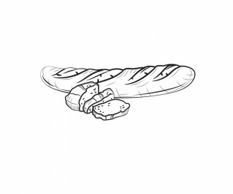 バゲットパンアイコン黒白手描きの輪郭