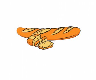 Baguette Bread Icon โครงร่าง Handdrawn ย้อนยุค