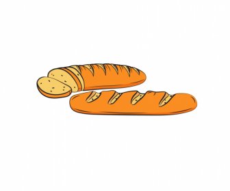 ícones Do Pão De Baguete Esboço Vintage Handdraw