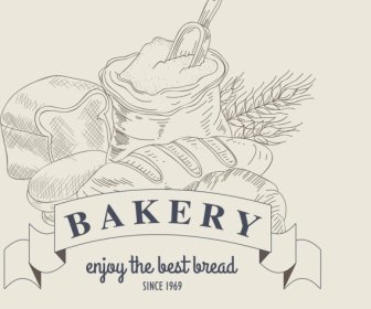 パン屋さんの広告小麦粉パン リボン アイコン クラシックなデザイン