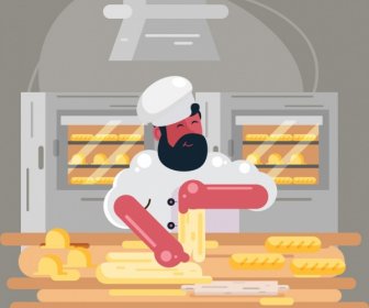 Bäckerei Koch Symbol Farbigen Cartoon Skizze