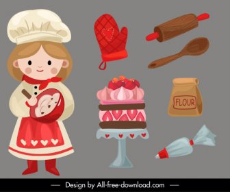 Bakery Design Elements Cute Girl Tools Elements