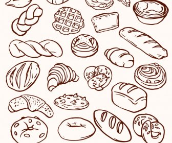 Bakery Design Elements Handdrawn Classic Cakes Bread Sketch