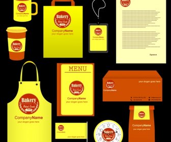 Bäckerei Identität Setzt Logo-Elemente Auf Gelbem Hintergrund