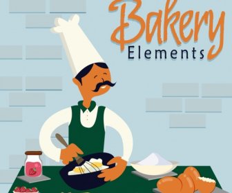 Panadería Trabajo Banner Cook Ingredientes Los Iconos Coloreados Dibujos Animados