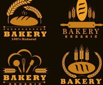Bakery Logotypes Bread Barley Icons Dark Yellow Design