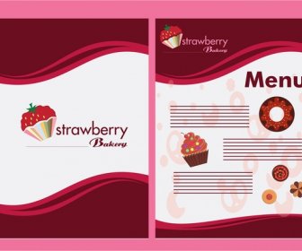 빨간색 바탕에 딸기와 베이커리 메뉴 디자인