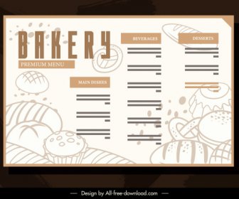 Bäckerei Menü Vorlage Helle Retro Handgezeichnete Skizze