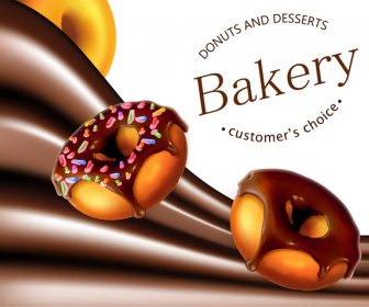 bakery promotion design with donuts and chocolate illustration