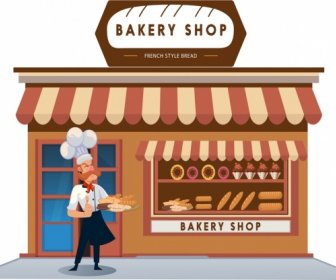 Bakery Shop Advertisement Man Icon Classical Cartoon Design