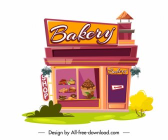 Bakery Store Icon Colorful Flat Sketch