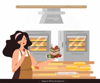 Trabajo De Panadería De Fondo Señora Cocinar Iconos De Pastel