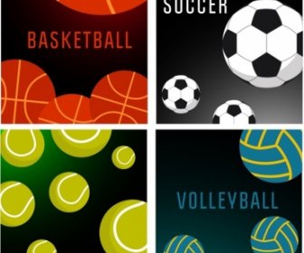 Ball Sports Banners Basketball Soccer Tennis Volleyball Icons