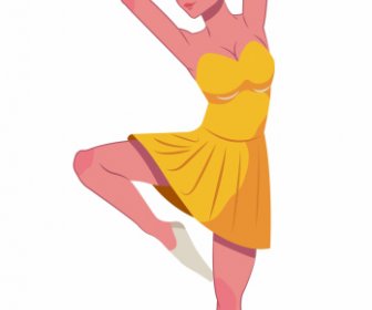 Ballerina Icon Beautiful Lady Sketch Cartoon Character Design