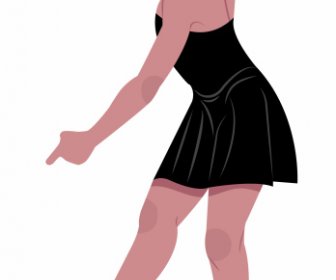 Ballerina Icon Cartoon Charakter Skizze Bewegung Geste
