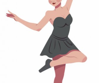 балерина значок милый мультипликационный персонаж эскиз динамический дизайн