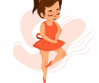 Ballerina-Symbol Niedliche Mädchen Skizzieren Tanzenden Geste
