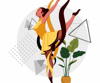 Ballerina Icona Danza Gesto Cartone Animato Personaggio