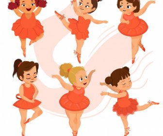 Bailarina ícones Bonito Menina Esboço Cartoon Personagens