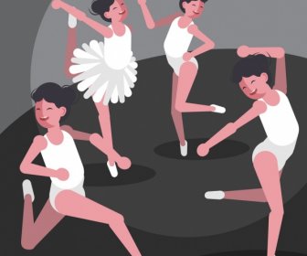 Ballet Background Female Dancer Icons Cartoon Characters