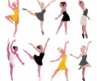 ícones Bailarinos Dinâmicos Esboço Desenho Animado Esboço Personagem