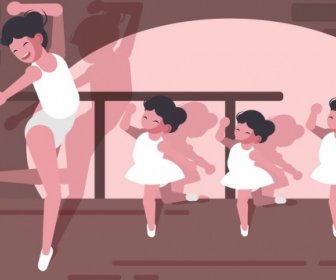 Ballet Painting Female Dancers Kids Icons Decor Cartoon Design