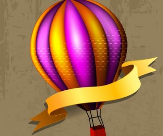 Balloon Icon Decoration Colorful Ornament With Yellow Ribbon