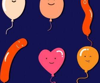 Balloon Icons Collection Various Colored Shapes Design