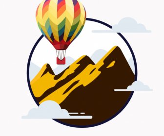 Ballon-Tourismus Hintergrund Bergwolken Dekor Flache Skizze