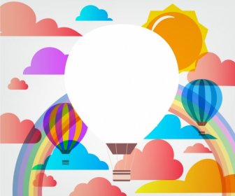 氣球背景雲彩虹太陽裝飾多彩的草繪