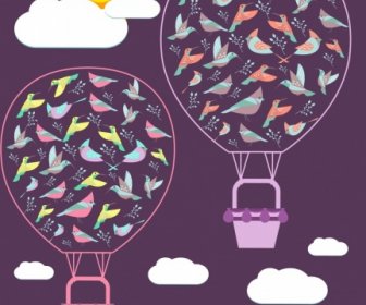 воздушные шары птицы фон темный дизайн мультяшном стиле