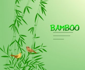 竹背景緑手描きアイコン鳥の装飾