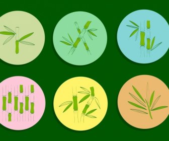 Bamboo Icons Collection Hand Drawn Circle Isolation