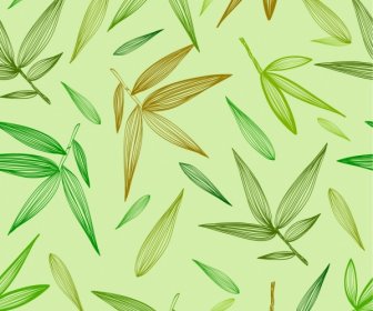 Folhas De Bambu Fundo Verde Repetição Handdrawn ícones
