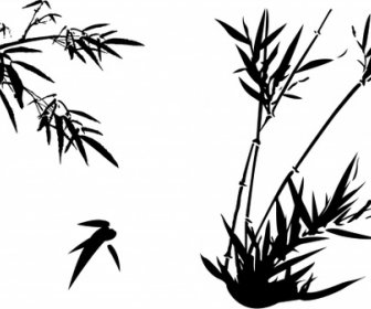 Pintura De Bambú Negro Blanco Boceto Dibujado A Mano