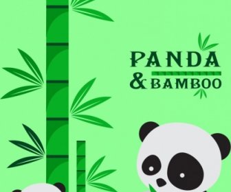 Bamboo Panda Sfondo Verde Icone Carino Cartoon Design
