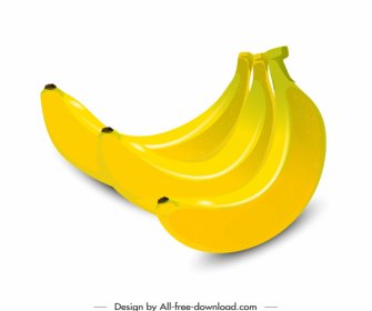 바나나 과일 아이콘 반짝이는 밝은 노란색 3D 스케치