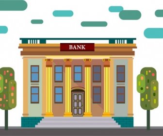 Bank Architecture Sketch In Color Classical Style